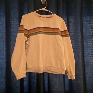 Marine Layer Cream Sweater with Rainbow Stripes